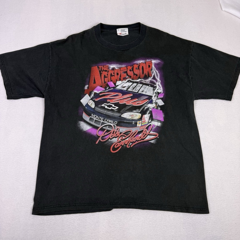 Vintage 90s Dale Earnhardt NASCAR The Aggressor TShirt Mens XL Black Graphic Tee